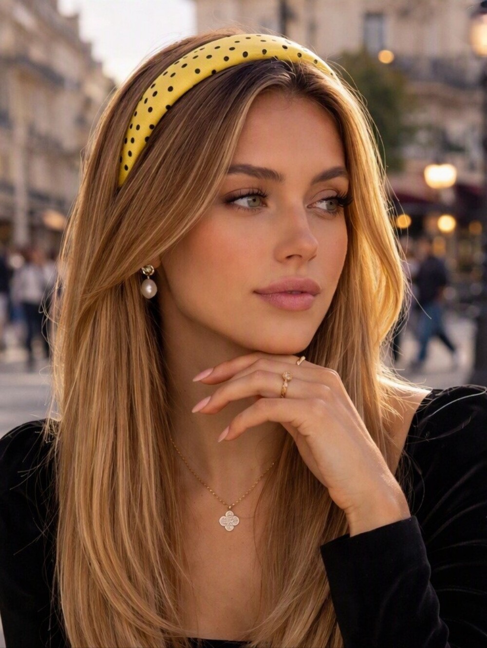 Chic & Sleek Polka Dot Padded Headband in Yellow & Black